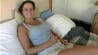 Busty brunette girlfriend sucks ballows and swallows cock before deep sex porn video